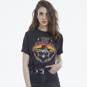 NWT The Kooples BLACK SHORT-SLEEVE COTTON T-SHIRT WITH EAGLE PRINT